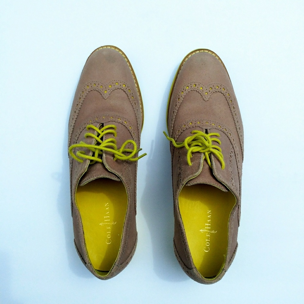 Cole Haan Oxford Wingtip Beige & Neon Yellow. 7.5